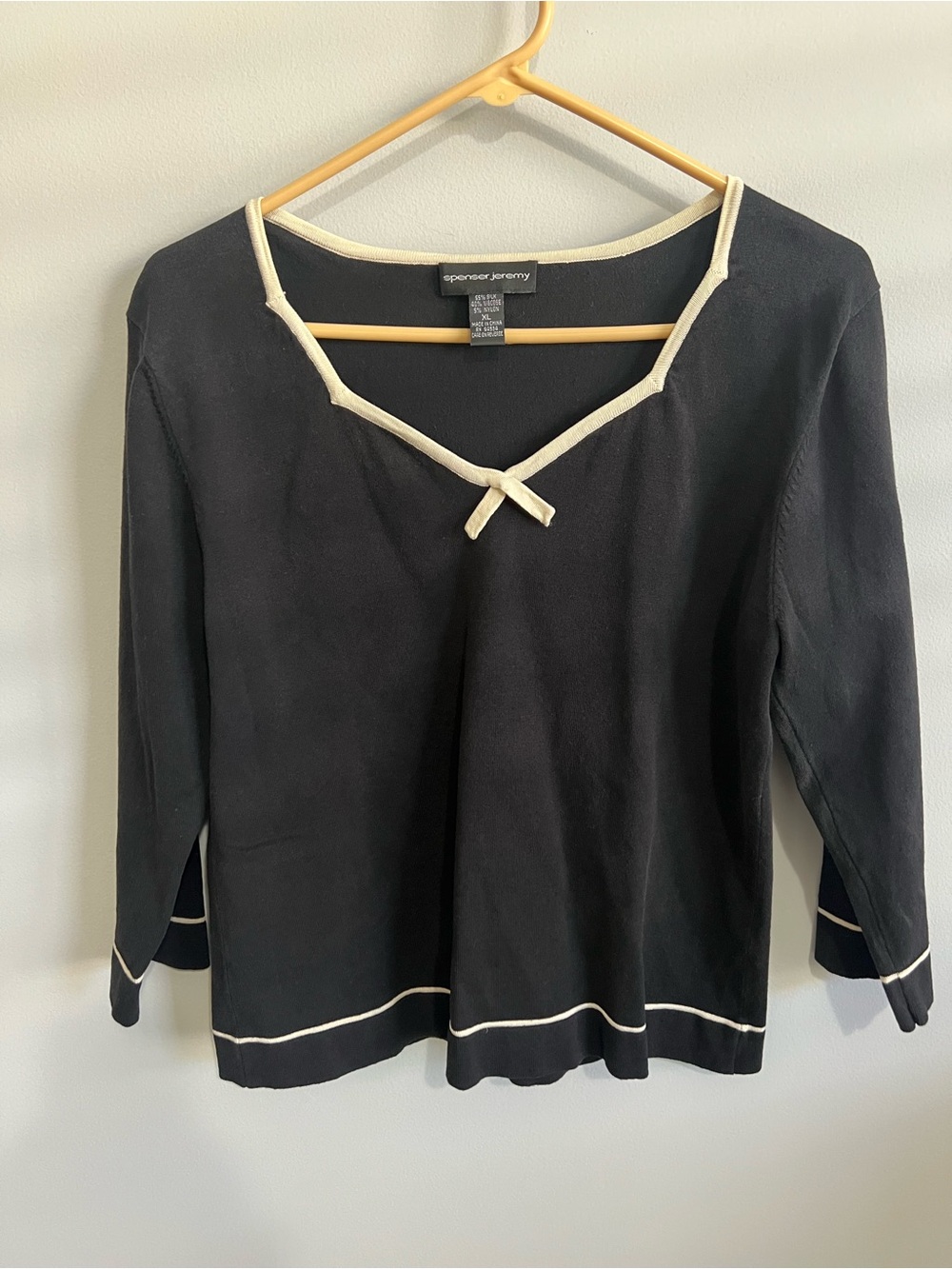 Spenser Jeremy Size XL Black Cream Silk Blend V-Neck Vintage Pullover Sweater - Picture 11 of 11